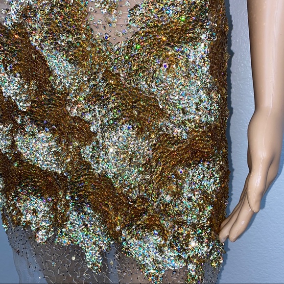 Jovani Gold Sequin Diamond Cocktail Party Dress - Picture 9 of 14